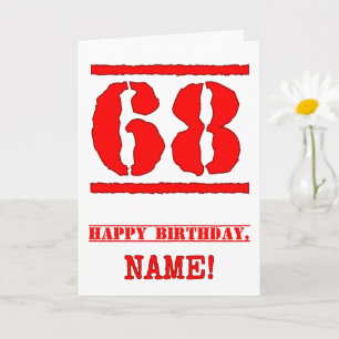 68th Birthday: Fun, Red Rubber Stamp Inspired Look Card
