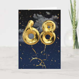 68th Birthday Gold Mylar Balloon and Confetti Card