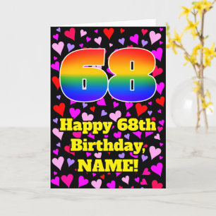 68th Birthday: Loving Hearts Pattern, Rainbow # 68 Card