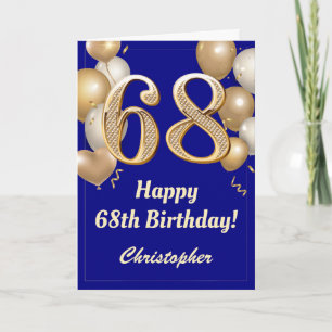 68th Birthday Navy Blue and Gold Balloons Confetti Card