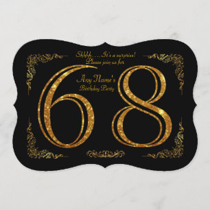 68th,Birthday party 68th,great Gatsby,black & gold Invitation