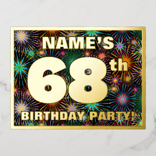 68th Birthday Party: Bold, Colourful Fireworks Loo Foil Invitation Postcard