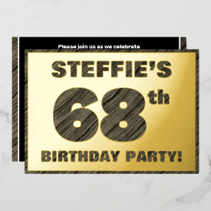 68th Birthday Party — Bold, Faux Wood Grain Text