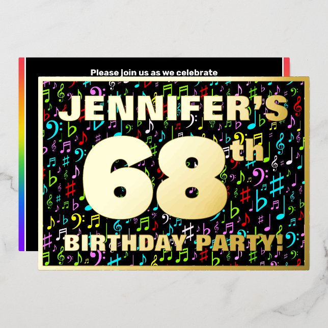 68th Birthday Party — Fun, Colourful Music Symbols (Front/Back)