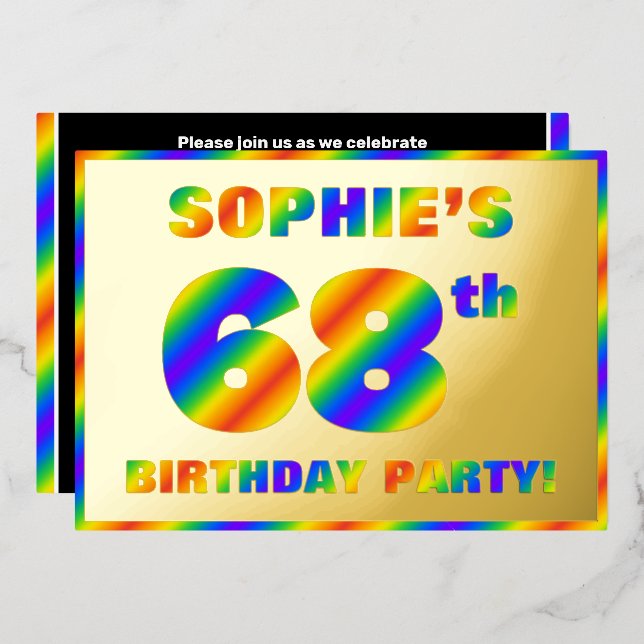 68th Birthday Party — Fun, Rainbow Spectrum “68” (Front/Back)