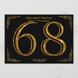 68th Birthday party,Gatsby styl,black gold glitter Invitation