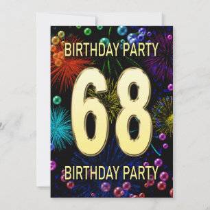 68th Birthday Party Invitation Fireworks Bubbles