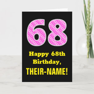 68th Birthday: Pink Stripes and Hearts "68" + Name Card