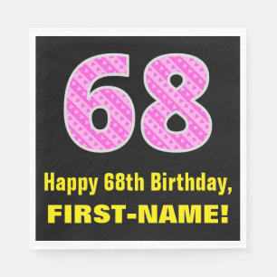 68th Birthday: Pink Stripes and Hearts "68" + Name Napkin