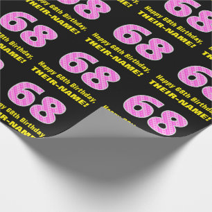 68th Birthday: Pink Stripes and Hearts "68" + Name Wrapping Paper