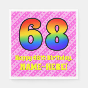 68th Birthday: Pink Stripes & Hearts, Rainbow # 68 Napkin
