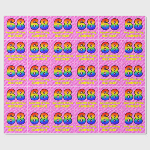 68th Birthday: Pink Stripes & Hearts, Rainbow # 68 Wrapping Paper