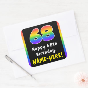 68th Birthday: Rainbow Spectrum # 68, Custom Name Square Sticker
