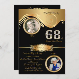 68th,Birthday Woman 68th,elegant art deco,black Invitation