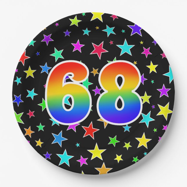 68th Event: Bold, Fun, Colourful Rainbow 68 Paper Plate (Front)