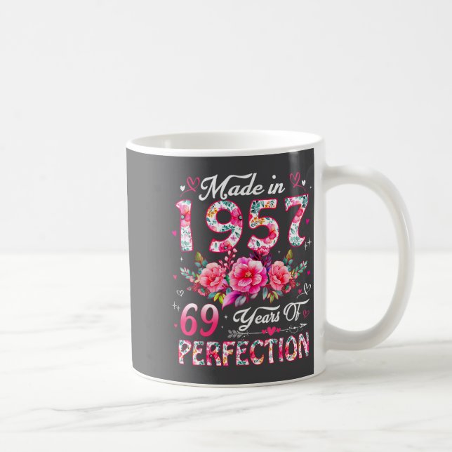 69 Year Old Made In 1957 Floral 69th Birthday Wome Coffee Mug (Right)