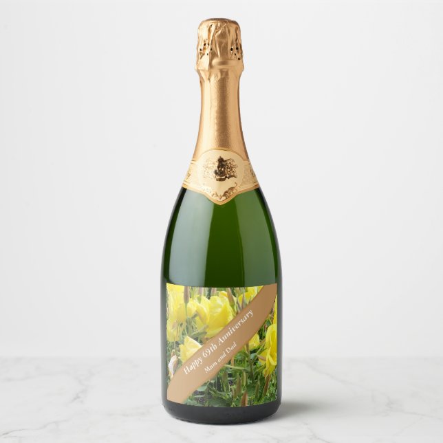 69th Anniversary Editable Sparkling Wine Label (Front)
