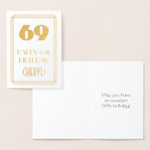 69th Birthday: Art Deco Inspired Look "69" & Name Foil Card