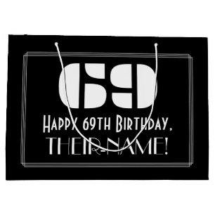 69th Birthday ~ Art Deco Inspired Look "69" + Name Large Gift Bag