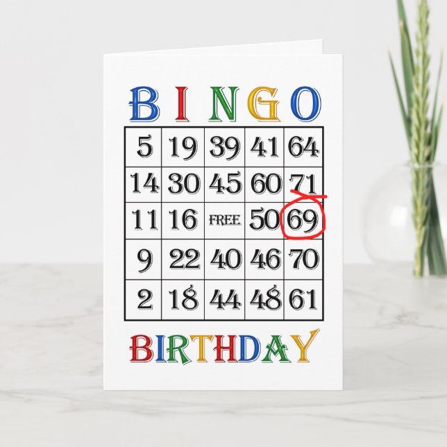 69th Birthday Bingo card (Front)