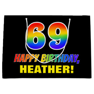 69th Birthday: Bold, Fun, Simple, Rainbow 69 Large Gift Bag