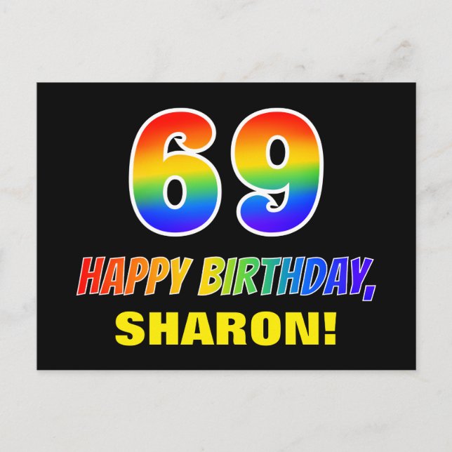 69th Birthday: Bold, Fun, Simple, Rainbow 69 Postcard (Front)