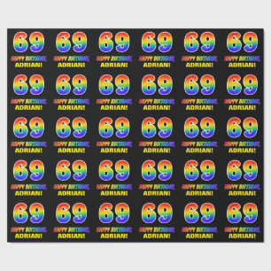 69th Birthday: Bold, Fun, Simple, Rainbow 69 Wrapping Paper