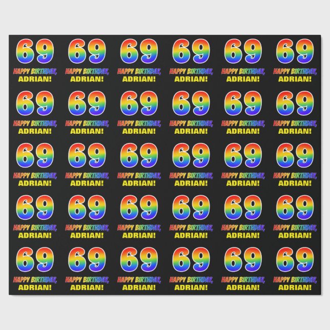 69th Birthday: Bold, Fun, Simple, Rainbow 69 Wrapping Paper (Seam)