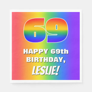 69th Birthday: Colourful, Fun Rainbow Pattern # 69 Napkin