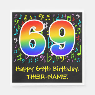 69th Birthday - Colourful Music Symbols, Rainbow 6 Napkin