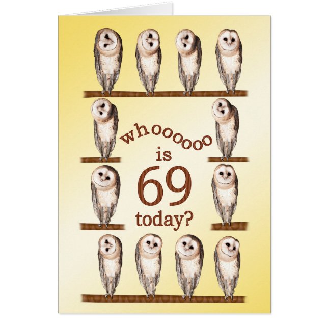 69th birthday, Curious owls card. (Front)