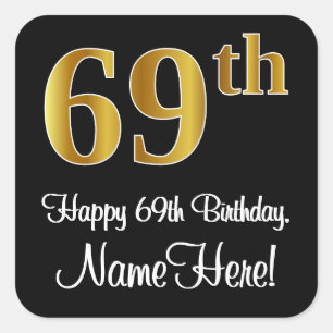 69th Birthday – Elegant Luxurious Faux Gold Look # Square Sticker