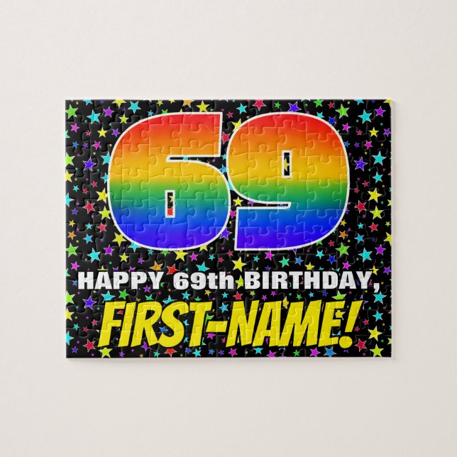 69th Birthday — Fun, Colourful Star Field Pattern Jigsaw Puzzle (Horizontal)