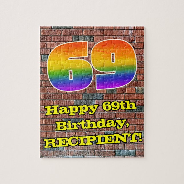 69th Birthday: Fun Graffiti-Inspired Rainbow 69 Jigsaw Puzzle (Vertical)