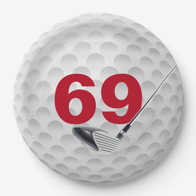 69th Birthday Golf Ball Design Paper Plate (Front)