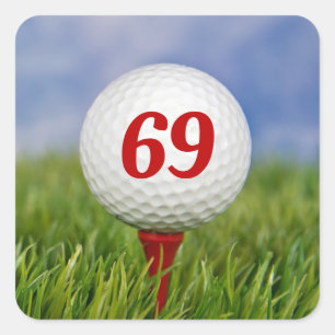 69th Birthday Golf Ball on Red Tee Square Sticker