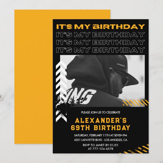 69th birthday invitations Men Photo Spray paint (Front/Back)