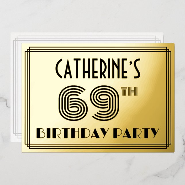 69th Birthday Party — Art Deco Style “69” & Name (Front/Back)