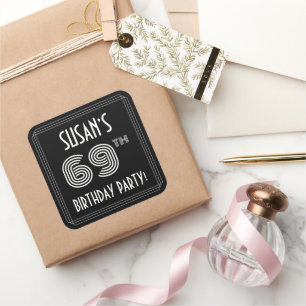 69th Birthday Party: Art Deco Style & Custom Name Square Sticker