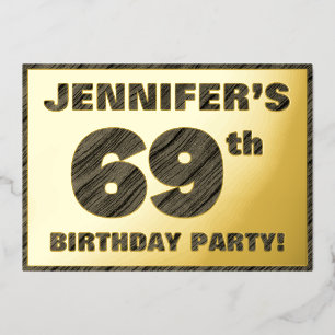 69th Birthday Party — Bold, Faux Wood Grain Text