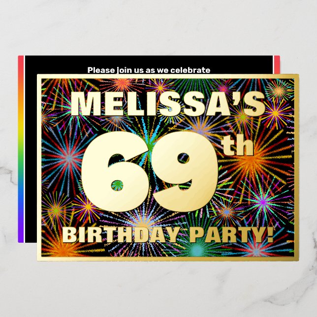 69th Birthday Party — Fun, Colourful Fireworks Loo (Front/Back)