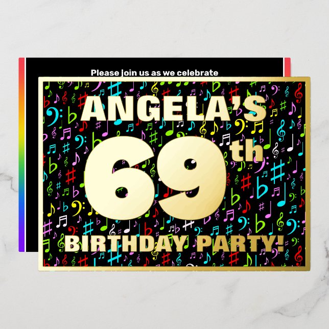 69th Birthday Party — Fun, Colourful Music Symbols (Front/Back)