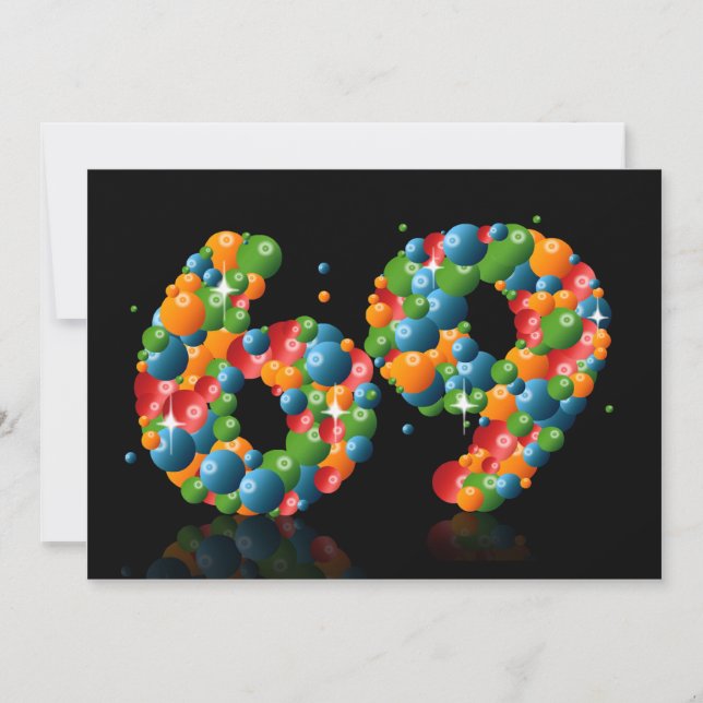 69th Birthday party, with bubbles and balls Invitation (Front)
