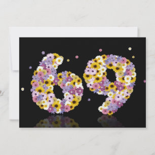 69th Birthday party, with flowered letters Invitation
