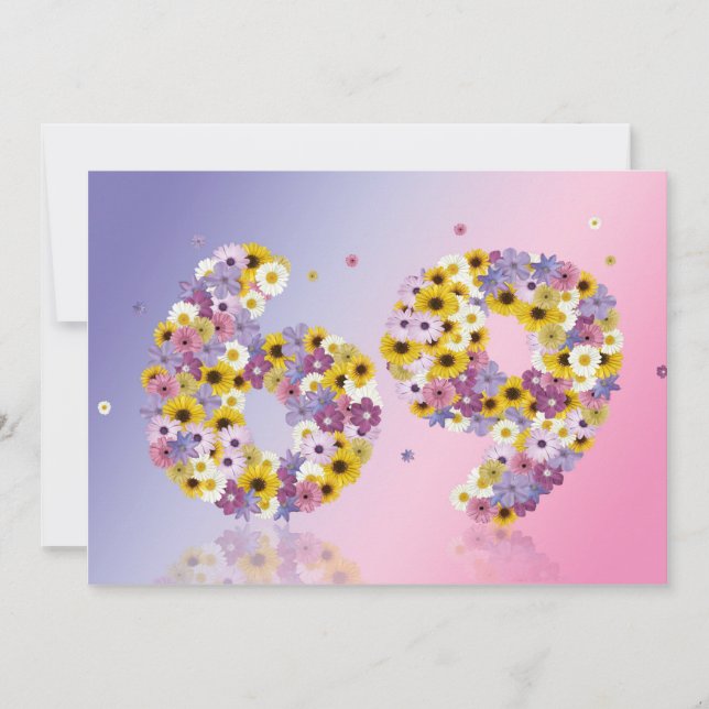 69th Birthday party, with flowered letters Invitation (Front)