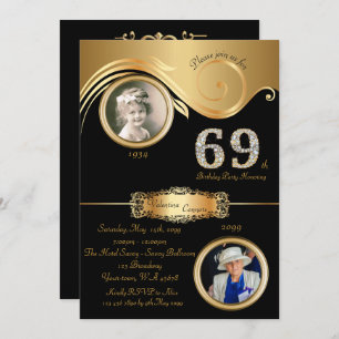 69th,Birthday Woman 69th,elegant art deco,black Invitation