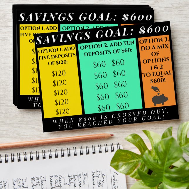 $6,000 Savings Goal Money Piggy Bank Envelope (Stacked)