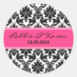 6 - 3" Black Damask & Hot Pink Favour Stickers