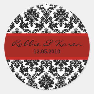 6 - 3" Black Damask & Red Favour Stickers