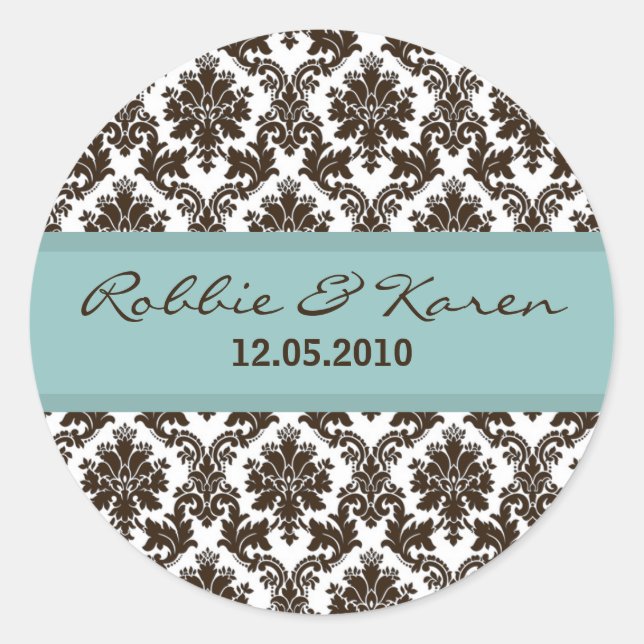 6 - 3" Brown Damask Tiffany Lace Favour Sticker (Front)